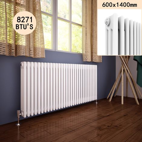 ELEGANT 600 x 1400 mm Designer Traditional White Vertical Column Radiator High Heat Output Efficient Panel Heater Radiators + White Thermostatic Radiator Valves (1/5)