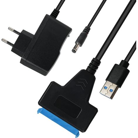 Adaptateur SATA vers USB 3.0 avec alimentation, compatible avec les disques durs internes HDD/SSD 2,5" et 3,5", adaptateur USB vers SATA pour Windows, Mac et Linux (1/5)