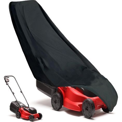 Push Lawnmower Cover, Heavy Duty Waterproof Lawnmower Protective Cover 600D Universal for Outdoor Lawn Mower with Storage Bag - Black (1/5)