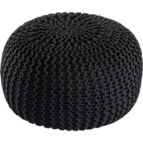 Pouf Tricoté de Jardin et Salon Repose-Pieds Imperméable en Plastique Recyclé Ø 45 x H 30 cm - PANGIVO