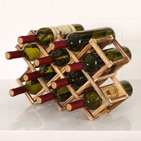 Rack À Vin - Bois Naturel - 10 Bouteilles - Pliable - Autoportant - Pour Comptoir Cave Ou Cuisine - 1 Pièce (1/5)