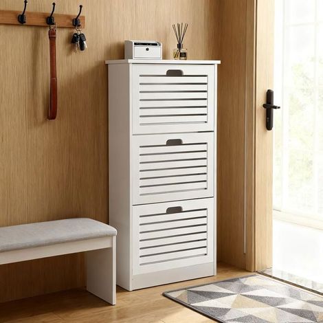 Meuble à chaussures – 3 abattants – Rangement gain de place – Blanc – 51,4 x 23 x 108,7 cm – Home Nature Wohnkonzept (1/5)