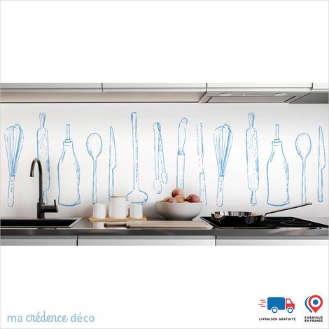 Crédence : Ustensiles de cuisine clairs - Couleur Bleu mer - Alu composite - 120 - 60 (1/3)