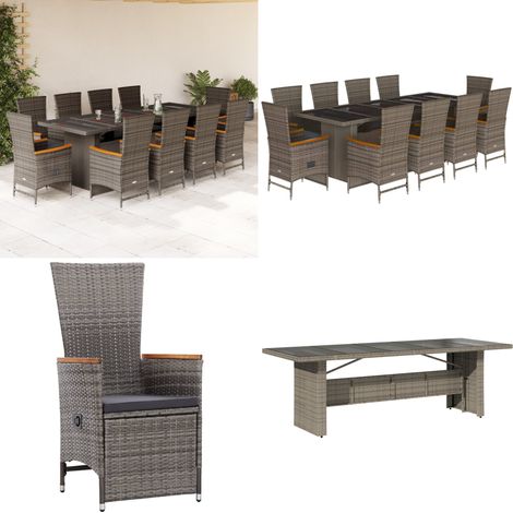Ensemble à manger de jardin 11pcs avec coussins gris poly rotin - Salon De Jardin - Meuble De Jardin - Set De Salon De Jardin - Table De Jardin - Chaises De Jardin - Home & Living (1/5)