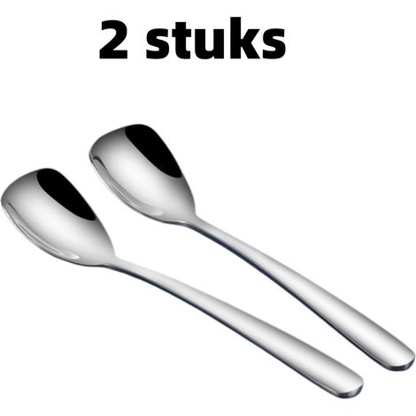 Ensemble de 2 cuillères - Cuillères à dessert - Cuillères à glace - Cuillères à café - Acier inoxydable - Convient pour un usage alimentaire - 14,8 cm x 2,9 cm - Argent (1/5)