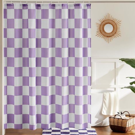 royaluxe - Rideau de douche à carreaux pour salle de bain, rideau de douche à motif damier rétro, rideau de douche lavable en machine, 180180cm, violet