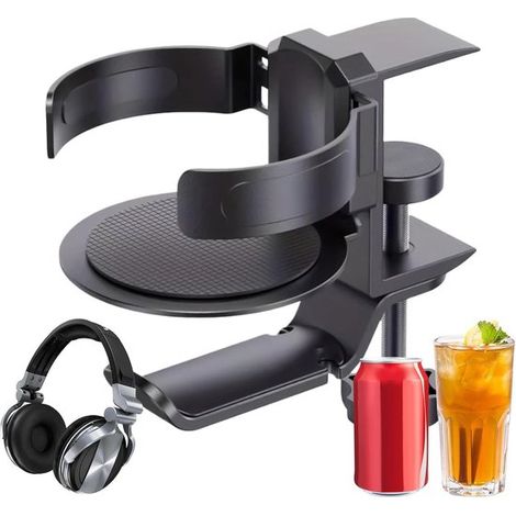 Gadget da scrivania 2 in 1: portabicchiere antigoccia e gancio per cuffie, clip da fissare sotto la scrivania, accessorio ideale per i giocatori domestici.