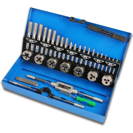 Juego de 32 piezas de machos y punzones, kit de herramientas métricas de acero aleado, kit profesional de machos y terrajas para roscado con estuche de almacenamiento (32 piezas)