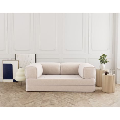 Lisa Design – Canapé convertible 3 places en velours côtelé – Couchage occasionnel – Structure en métal – Style contemporain – Beige (1/5)