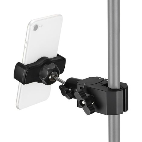 Support pour Téléphone sur Pied de Micro avec Pince Super Clamp et Rotation à 360°, Compatible avec Tous les Smartphones, Idéal pour Enregistrement Vidéo & Pratique Musicale (1/5)