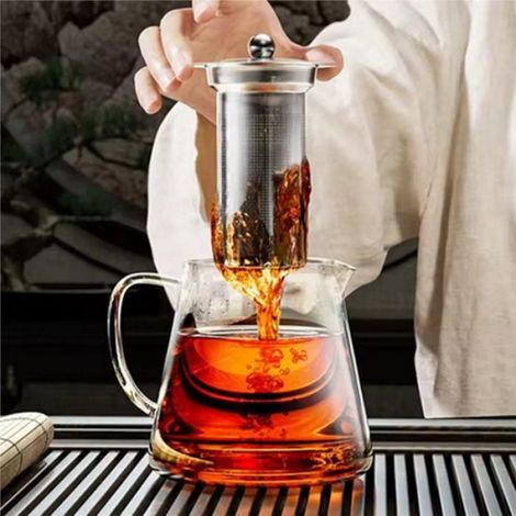 Théière - Verre - Filtre Acier Inoxydable - Pour Infusion Thé Puer Oolong - 750 Ml - Lot De 2