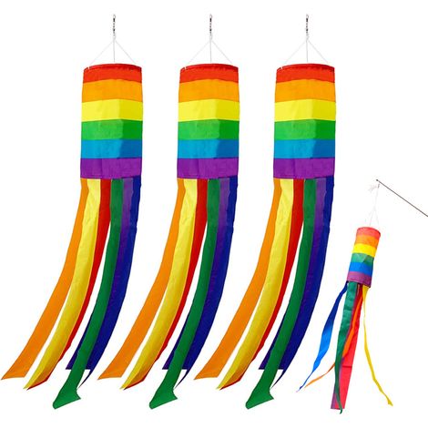 Windsock Flag - 13x88 cm - Polyester - Rainbow - Outdoor Decoration - 3 Pieces (1/5)