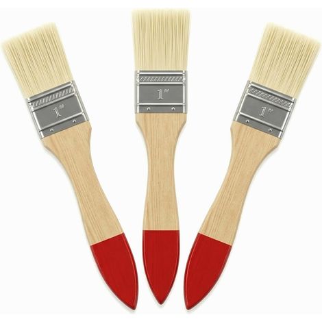 Ensemble de pinceaux plats, 3 pièces, Pinceau avec poils synthétiques légers, Manche en bois naturel, vernis bois, lasure bois extérieur et intérieur (17 x 2 cm) (1/5)