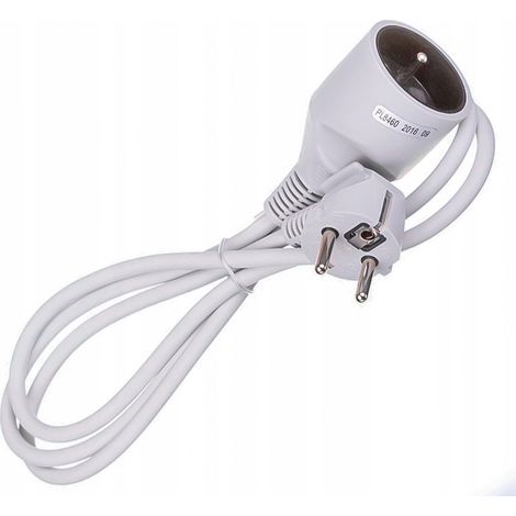 Cable de extensión, 1 toma con conexión a tierra, blanco, 16 A, 3 × 1,0 mm², H05VV-F, OWY, 1,5 m
