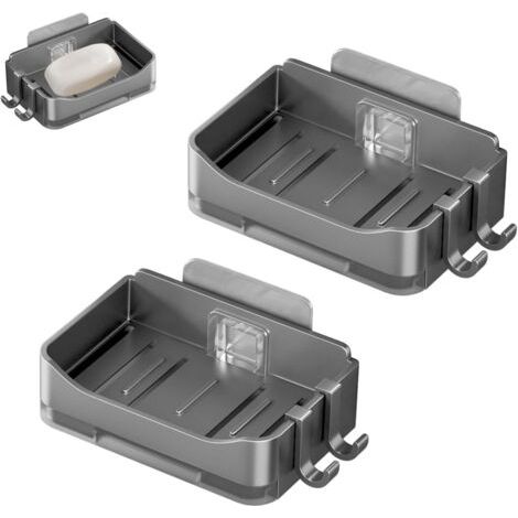 2 Pièces Porte Savon, ABS Support Savon Douche, Montage Mural Porte Savon Salle de Bain, avec Petit Crochet et Autocollant, pour Salle de Bain, Toilettes, Cuisine (1/5)
