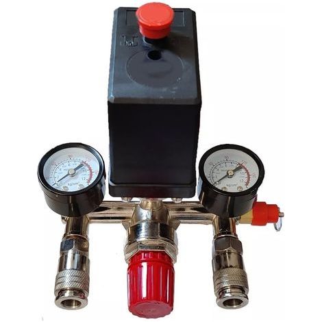 Luftkompressor-Druckschalter mit Doppelmanometer, Pumpensteuerventil-Teilesatz 220 V (1/5)