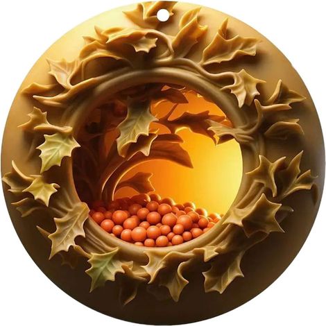 Pendentif Arbre De Noël - Bois Naturel - Décoration Intérieure Voiture Sac À Dos - Forme Ronde - 8 x 8 x 1 cm - 1 Pièce (1/5)