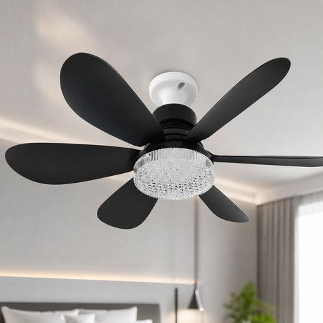 Ventilateur de plafond E27 avec lumière LED, télécommande, 6 pales, moteur DC silencieux, réglable 3000K-6500K, Ø52cm (1/5)