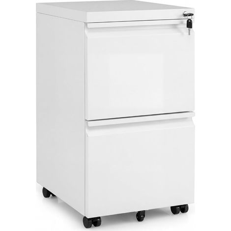 Archivador móvil metálico con cerradura y 2 cajones, color blanco.