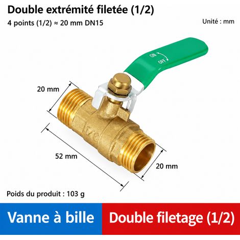 Vanne à boisseau sphérique en laiton DN15 double filetage mâle 4 1.2 dn15 47 105 g – Livraison gratuite