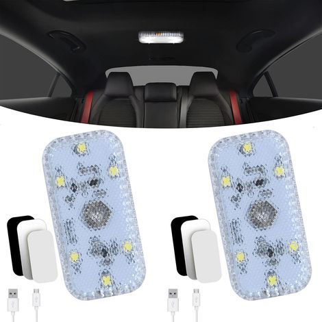 2 Pièces Éclairage Intérieur de Voiture, Monochrome Interrupteur Tactile Lampe Voiture Intérieur, LED Voiture Interieur Sans Fil avec Port USB pour Voiture Camion Van Camping-Car Bateau Remorque (1/5)