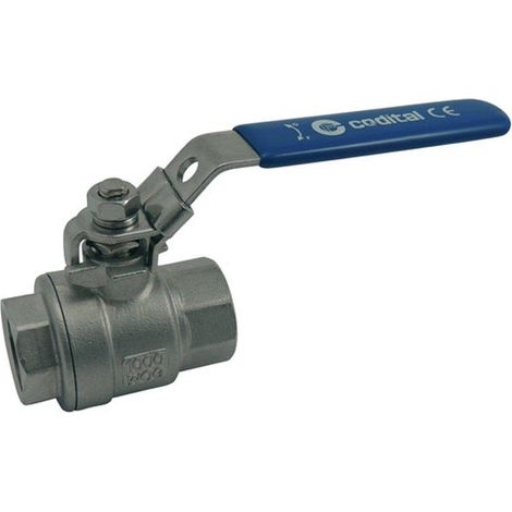 Robinet à sphère 2 pièces 2 voies F/F inox à poignée plate bleu cadenassable série 3446-2034460004000 - Codital