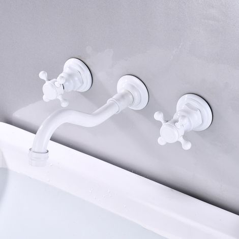 Miscelatore lavabo da bagno a parete a 3 fori - colore bianco
