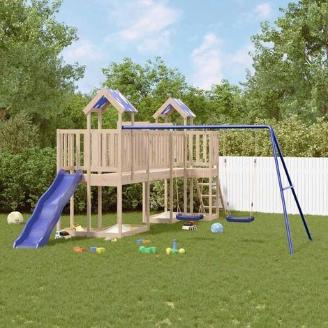 Jeu extérieur enfant : Maison de jeux et porte verrouillable/fleurs bois massif sapin jeu extérieur enfant, aire de jeu jardin, balançoire enfant , pour jardin, usage domestique , enfant 3-8 ans (1/5)
