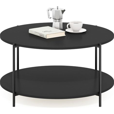 Table Basse, Table Basse Ronde Moderne à 2 Niveaux avec Pieds en métal, Table d'appoint à Structure métallique avec étagère Ouverte, pour Salon, Chambre, Bureau, Style américain (1/5)