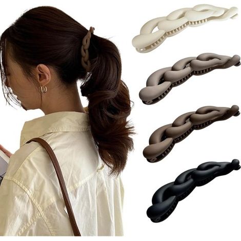 Lot de 4 pinces banane pour cheveux 10,5 cm, grandes pinces à double rangée de dents, adaptées aux cheveux épais et bouclés, flexibles et antidérapantes, résine durable (1/5)