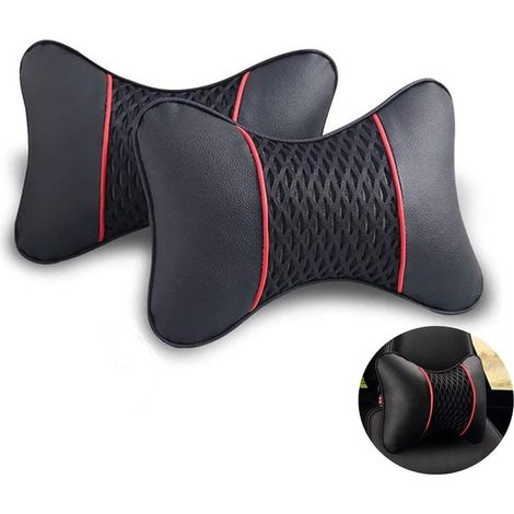 Car Headrest Neck Pillow Dual Purpose Bone Car Custom Soft Headrest Interior Car Interior Red and Black (Black, One Size) (1/5)