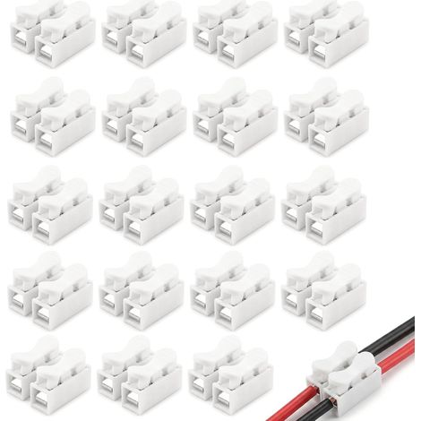 Lot de 20 bornes de lustres CH-2 enfichables, bornes de câble électrique 2 broches, connecteurs passants, bornes de connexion, bornes de liaison pour câble électrique (1/5)