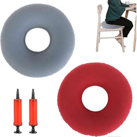 Lot de 2 coussins de siège en forme de donut, coussins de siège gonflables en anneau, coussins de siège gonflables avec pompe, coussins pour voitures, canapés, bureaux et fauteuils roulants 39 cm (rou (1/5)