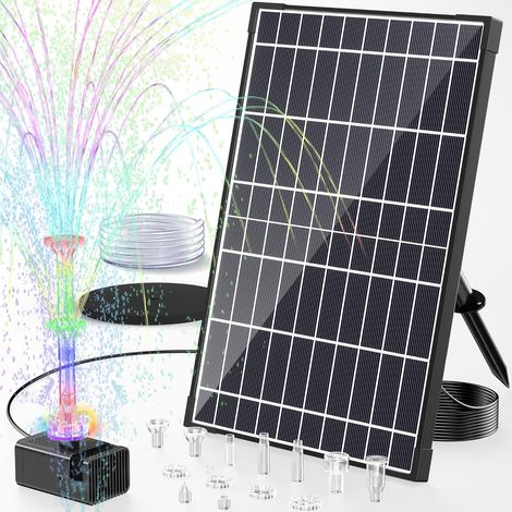 Pompe solaire de bassin 12 W avec batterie de 4200 mAh, lumières LED colorées et télécommande, pompe solaire pour bain d'oiseaux, aquarium, étang de jardin et fonctions d'eau extérieure (1/5)