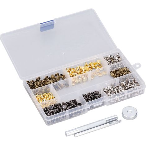 Jeu de 240 rivets en cuir à double capuchon, tubes métalliques 2 tailles, kit avec outil de fixation pour bricolage créatif (1/5)
