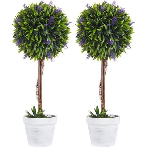 Lot de 2 plantes Artificielles avec fleurs de lavande, tronc et pot inclus - hauteur 60 cm vert (1/5)