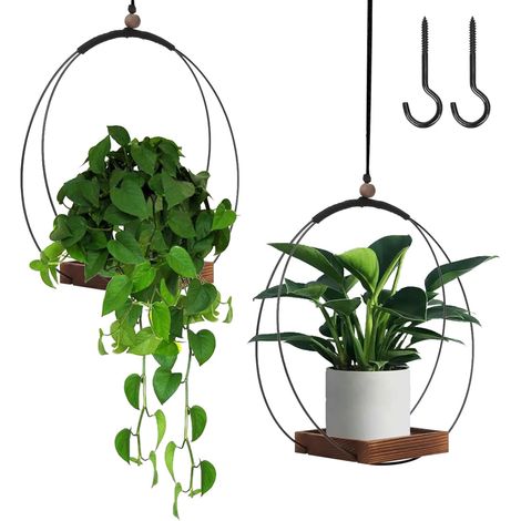 Lot 2 Pots Suspendus Plantes Intérieur 30cm Bois (1/5)