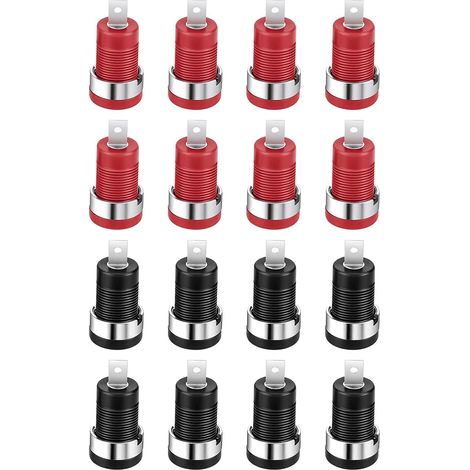 16 PCS adaptateurs de Prises Bananes 4mm, 8 Rouges et 8 Noirs, fiche Banane Femelle montée sur Panneau, Compatible Bananes 4mm et Banane Jack 4 mm, connecteur Fil ou Soudure (1/5)