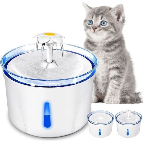 Fontaine à Eau pour Chats- 3 modes de sortie d'eau, système de filtration quadruple, avec filtre à charbon actif et pompe silencieuse-2.5L ,Blanc (1/5)