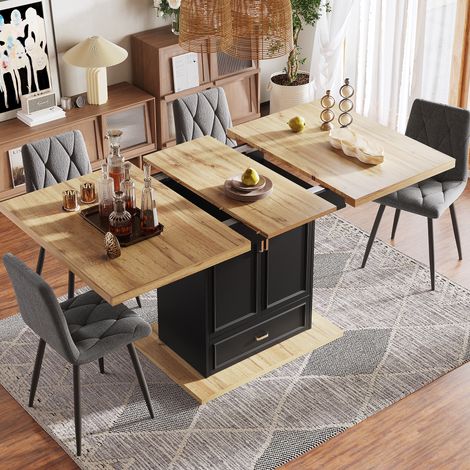 Ausziehbarer Esstisch 110 x 80 x 75 cm, bis zu 140 cm, mit Stauraum, MDF und Metall, Naturfarbe (1/5)