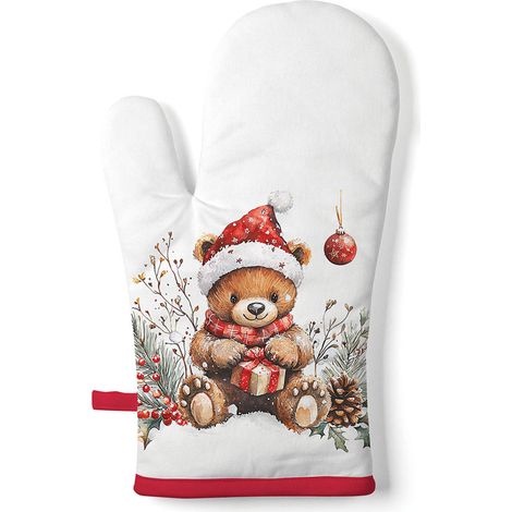 Gant de cuisine ourson de Noël avec cadeau 30 × 18 cm (1/2)