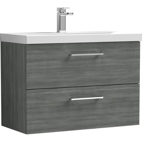 Balterley Modern Bathroom 2 Soft Close Drawer Wall Hung Vanity Unit & Thin-Edge Basin, Anthracite, 800mm