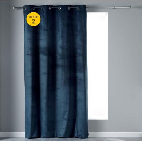 Lot de 2 Rideaux tamisant 140 x 240 cm velours doux Velvetine Bleu (1/3)
