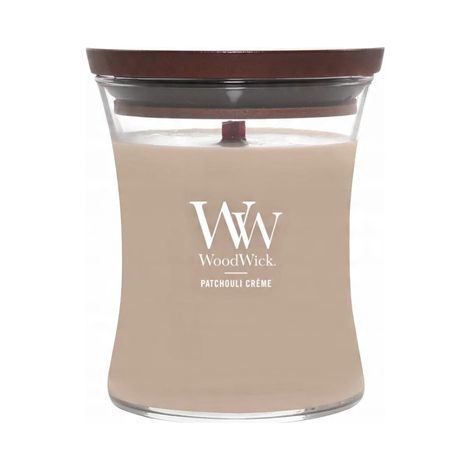 Candela Woodwick Pluswick in barattolo medio, profumo Patchouli Creme, 275 g (1/5)