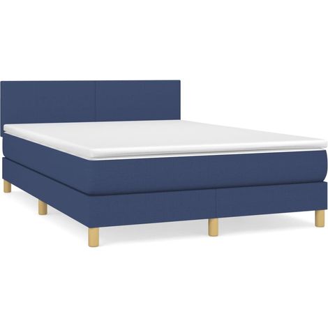 Sommier à lattes de lit avec matelas Bleu 140x190 Tissu (1/5)