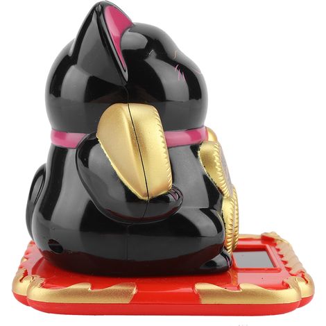 Balançoire solaire adorable porte-bonheur avec chat accueillant, décoration pour la maison ou la voiture (noir) (1/5)