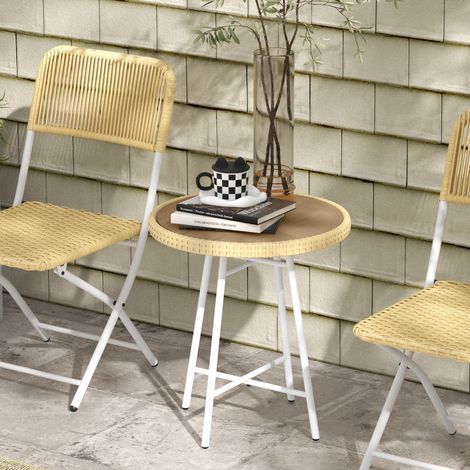 Mesa Auxiliar de Ratán Sintético con Tablero de Madera Plástica y Marco de Acero Galvanizado 50x50x55 cm Natural (1/5)