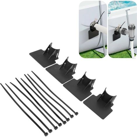 Support pour tuyaux de piscine - Design ajustable et ABS résistant - Installation facile - Maintenant avec pinces et liens fournis - Noir (1/5)
