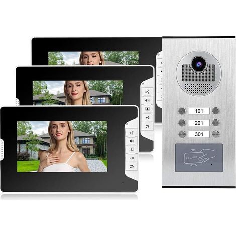 Videocitofono intelligente, campanello da 7 pollici, telecamera IR esterna impermeabile con monitor per la casa (3 monitor) (1/5)