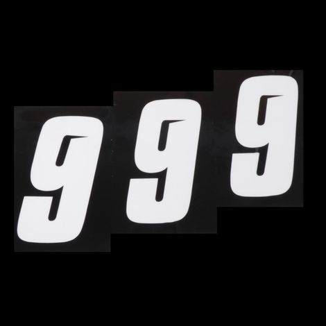 3 sticker autocollant numéro de course chiffre 9 blanc Blackbird